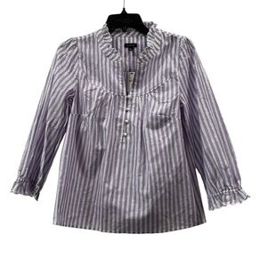 NWT Talbots Purple Metallic Striped Popover Blouse Top Size S